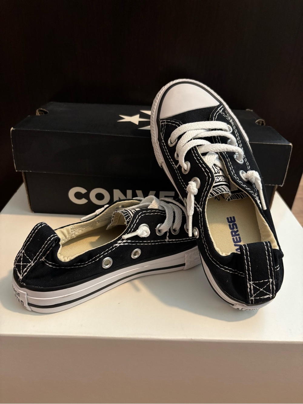 Kid’s Converse Black and White Unisex Low-Top Canvas Sneaker Pair
